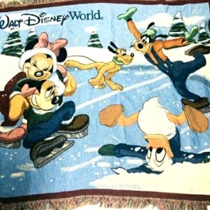 Disney World Ice Skating 60"x50” Tapestry Woven Throw Blanket Mickey Goofy Pluto